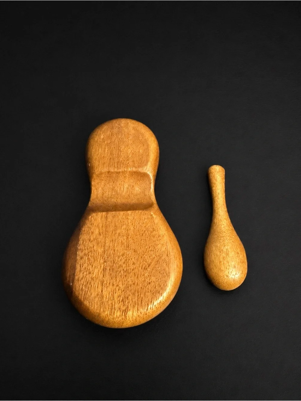 Wood Salt Pepper Cellar with Spoon Double Bowl Hand Carved Condiment Spice Dish